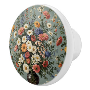 Bouton De Porte En Céramique Mélange de fleurs dans un vase