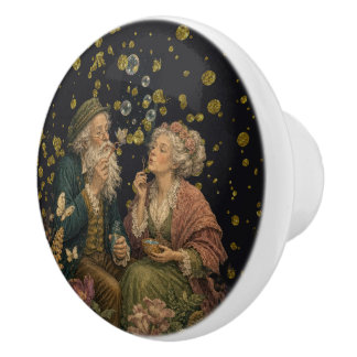 Bouton De Porte En Céramique Mémé Pépé Bulles de Fantaisie