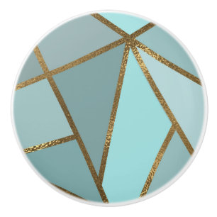 Bouton De Porte En Céramique Mer Turquoise Vert Bleu & Bronze Géométrique