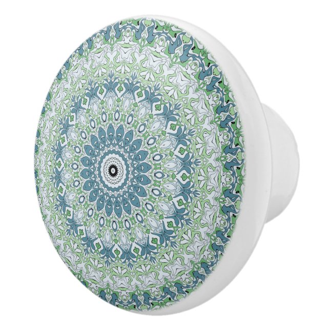 Bouton De Porte En Céramique Mer Vert et Bleu Côte Motif Mandala (Droite)
