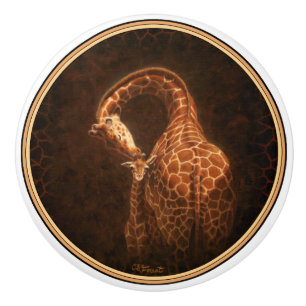 Bouton De Porte En Céramique Mère Giraffe et bébé