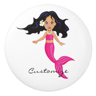 Bouton De Porte En Céramique Mermaid à queue rose
