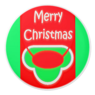 BOUTON DE PORTE EN CÉRAMIQUE MERRY NOËL ROUGE VERT TEXTÉ CERAMIQUE PULL