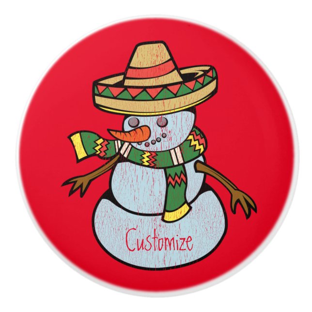 Bouton De Porte En Céramique Mexique Sombrero Père Noël Thunder_Cove (Devant)