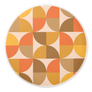 Bouton De Porte En Céramique Mi-cercles orange et Brown du milieu du siècle