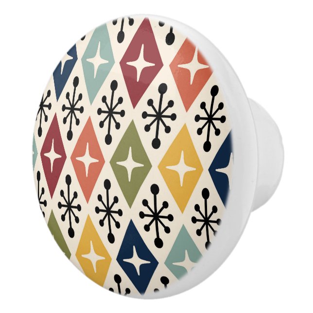 Bouton De Porte En Céramique Mid Century Modern Retro Starburst Pattern (Droite)