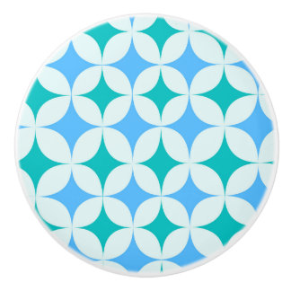 Bouton De Porte En Céramique Mid Century Retro Starbursts Pattern Teal Blue