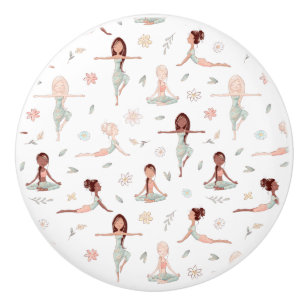 Bouton De Porte En Céramique Mignonne Girls Zen Yoga Méditation Spirituelle Nam