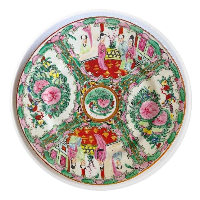 Bouton De Porte En Céramique Mille famille rose assiette chinoise (Devant)