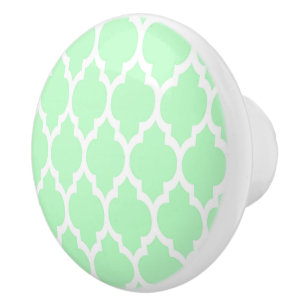 Bouton De Porte En Céramique Mint Blanc Marocain Quatrefoil Motif #4