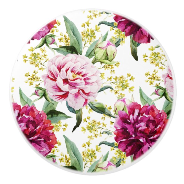 Bouton De Porte En Céramique Modèle floral (Devant)