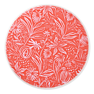 Bouton De Porte En Céramique Modèle floral préféré, rouge,