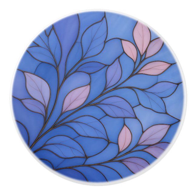 Bouton De Porte En Céramique Modern Blue Pink Leaf Ceramic Pull (Devant)