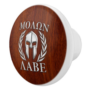 Bouton De Porte En Céramique Molon Labe Laurels, guerrier spartiate
