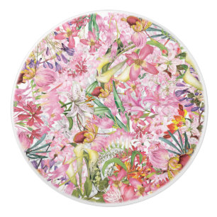 Bouton De Porte En Céramique Mon jardin de fleurs exotiques tropical coloré