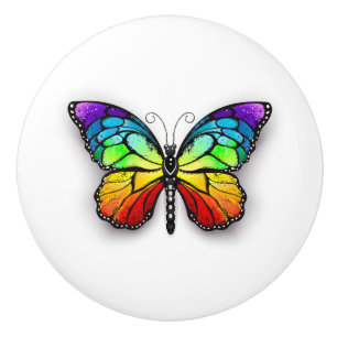 Bouton De Porte En Céramique Monarque papillon arc-en-ciel