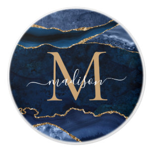 Bouton De Porte En Céramique monograme de la marine Blue Gold Agate Geode Glitt