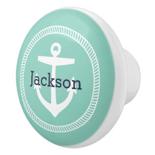 Bouton De Porte En Céramique Monogramme Ancre aquatique
