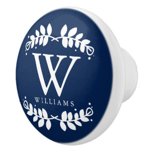 Bouton De Porte En Céramique Monogramme bleu marine élégant