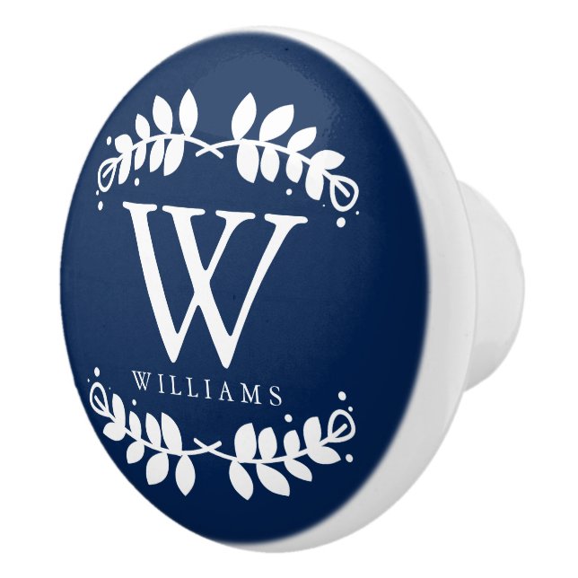 Bouton De Porte En Céramique Monogramme bleu marine élégant (Droite)