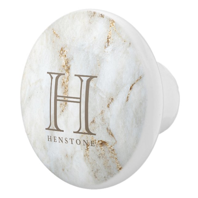 Bouton De Porte En Céramique Monogramme de Marbre blanc doré (Droite)