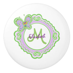 Bouton De Porte En Céramique Monogramme de papillon souriant mou