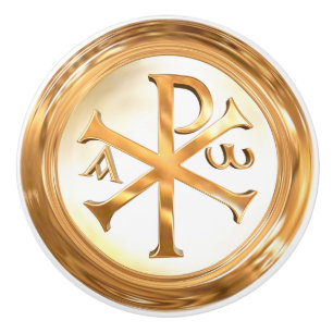 Bouton De Porte En Céramique Monogramme de Rho de Chi d'or