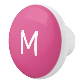 Bouton De Porte En Céramique Monogramme d'impression blanc minimaliste sur rose