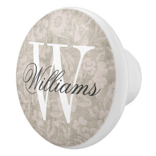 Bouton De Porte En Céramique Monogramme d'impression Vintage beige