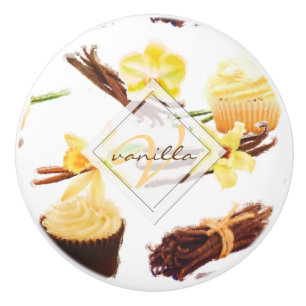 Bouton De Porte En Céramique Monogramme d'orchidée de vanille douce d'aquarell