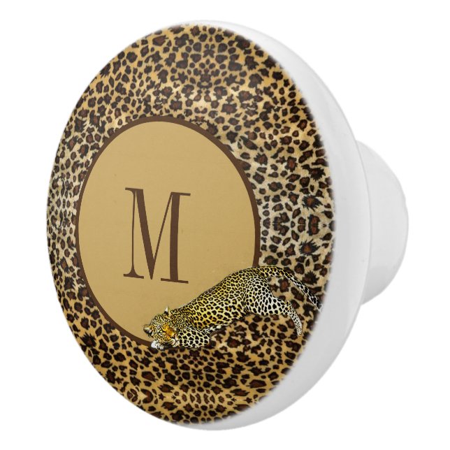 Bouton De Porte En Céramique Monogramme Empreinte de léopard Motif Wild Custom (Droite)
