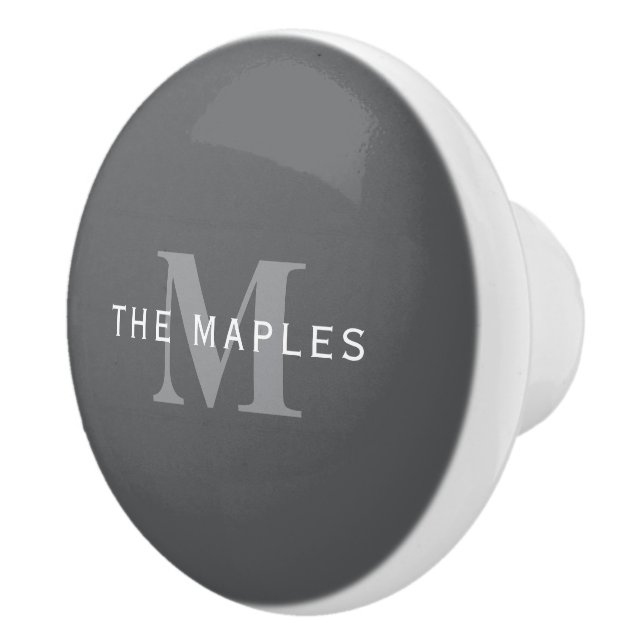 Bouton De Porte En Céramique Monogramme et nom gris foncé moderne (Droite)