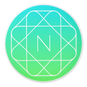 Bouton De Porte En Céramique Monogramme géométrique cool   Ombre Vert bleu et c