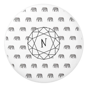 Bouton De Porte En Céramique Monogramme géométrique éléphant noir et blanc