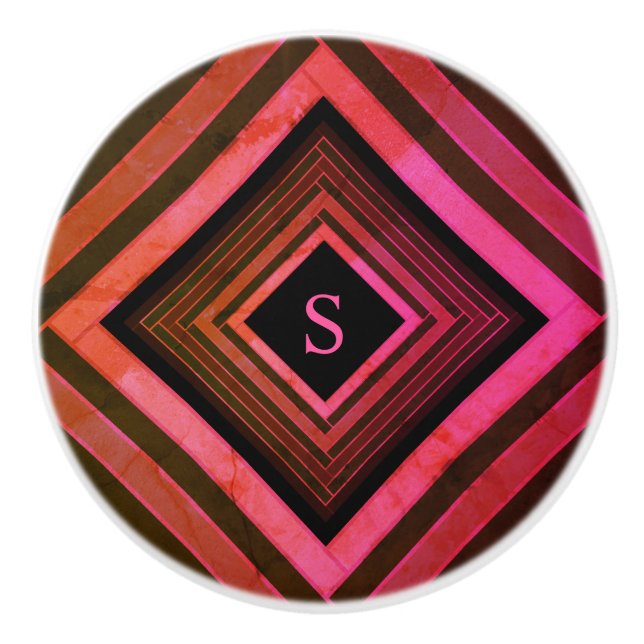Bouton De Porte En Céramique Monogramme géométrique rose rustique Carré moderne (Devant)
