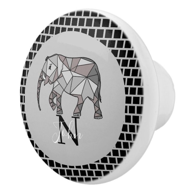 Bouton De Porte En Céramique Monogramme Graphique mignon Eléphant Noir personna (Droite)