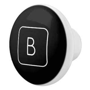 Bouton De Porte En Céramique Monogramme initial de style moderne  Blanc et noir