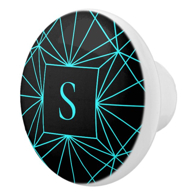 Bouton De Porte En Céramique Monogramme initial | Design géométrique turquoise (Droite)
