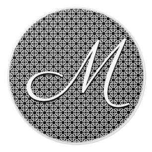 Bouton De Porte En Céramique Monogramme initial géométrique noir et blanc