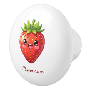 Bouton De Porte En Céramique Monogramme jolie fraise kawaii