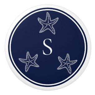 Bouton De Porte En Céramique Monogramme Marine Bleue Bleu Starfish Plage