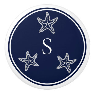Bouton De Porte En Céramique Monogramme Marine Bleue Bleu Starfish Plage C
