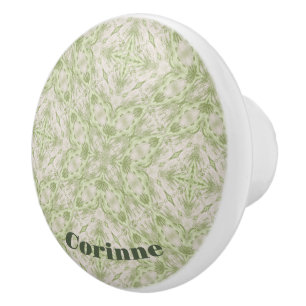 Bouton De Porte En Céramique Monogramme Nom Sage Green Motif  