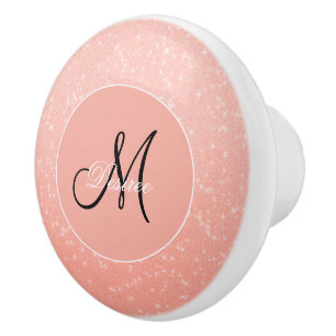 Bouton De Porte En Céramique Monogramme Parties scintillant Rose Gold Girly Élé