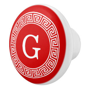 Bouton De Porte En Céramique Monogramme principal grec blanc rouge d'initiale