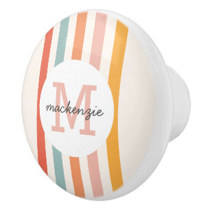 Bouton De Porte En Céramique Monogramme Retro Grandes Colorées Personnalisées