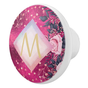 Bouton De Porte En Céramique Monogramme rose métallique Rosegold Marine Parties