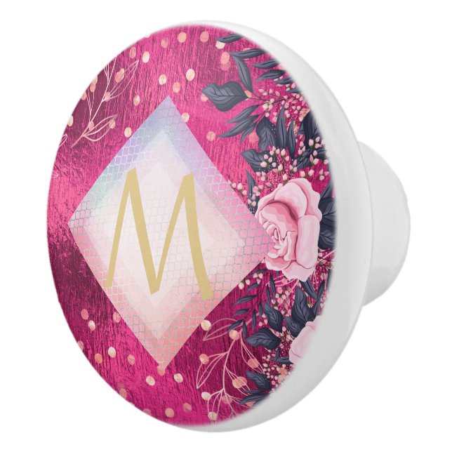 Bouton De Porte En Céramique Monogramme rose métallique Rosegold Marine Parties (Droite)