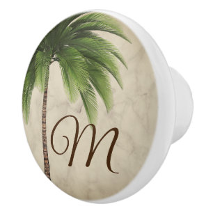 Bouton De Porte En Céramique Monogramme Tropical Palm élégant et élégant