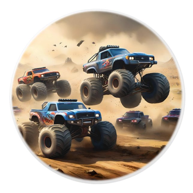 Bouton De Porte En Céramique Monster Trucks Racing, (Devant)